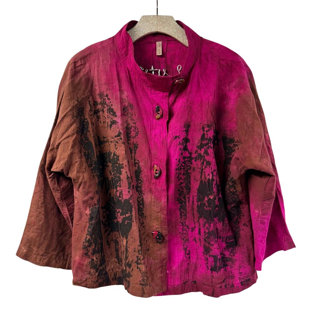 Gerri Ager Top Art To Wear Pink Purple Black Lagenlook Hand Dyed Abstract